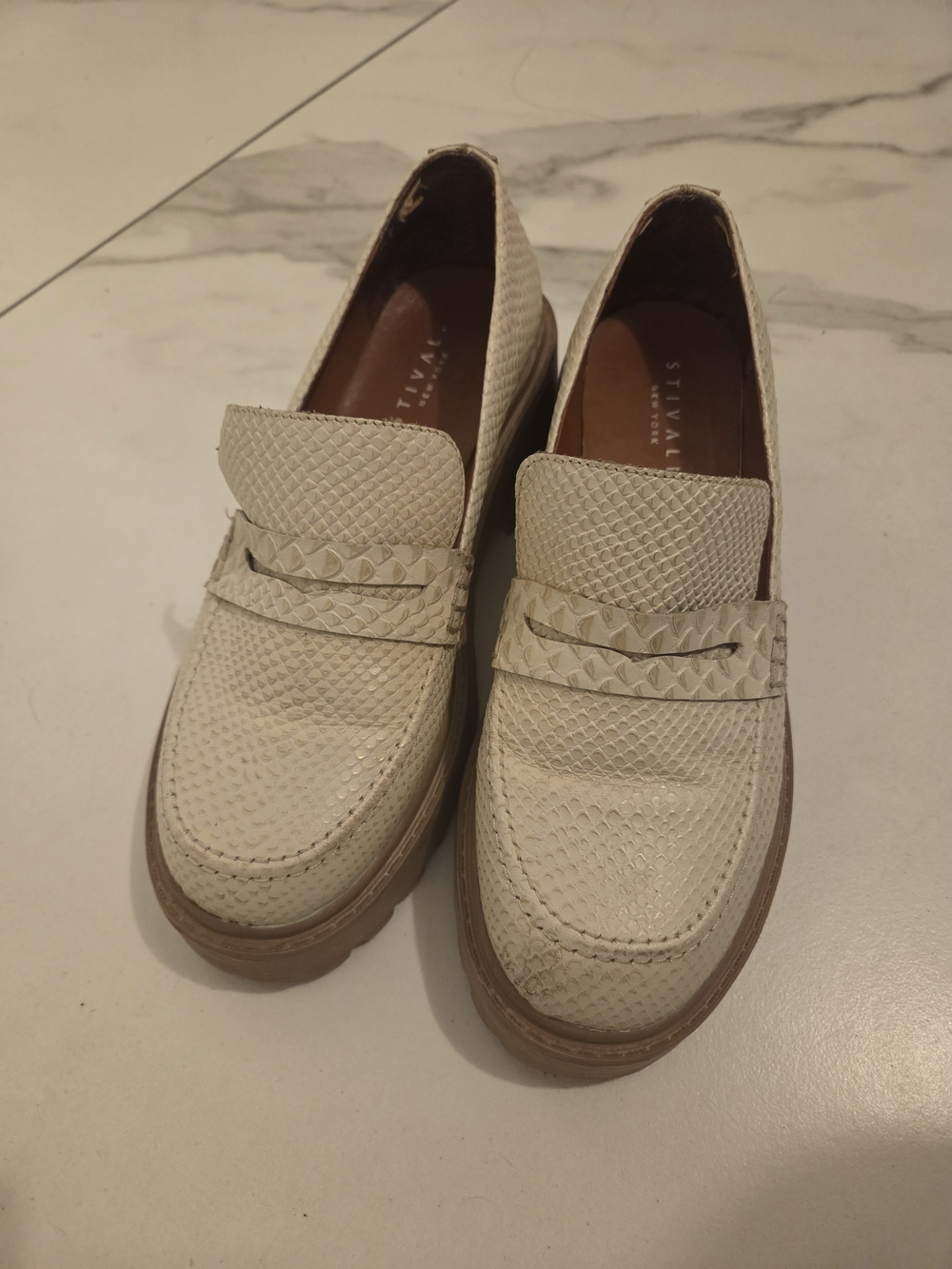 Women's Cream Textured Slip-On Loafers